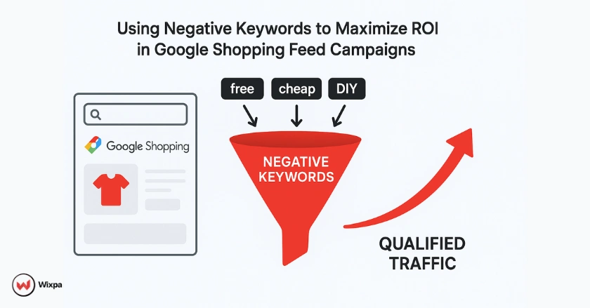 Visual representation of negative keyword optimization improving Google Shopping campaign ROI