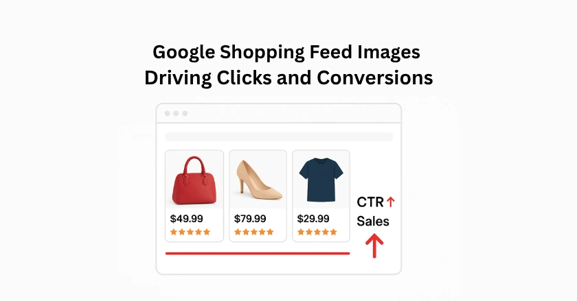 Comparison of Google Shopping feed images showing how high-quality visuals increase CTR and sales.