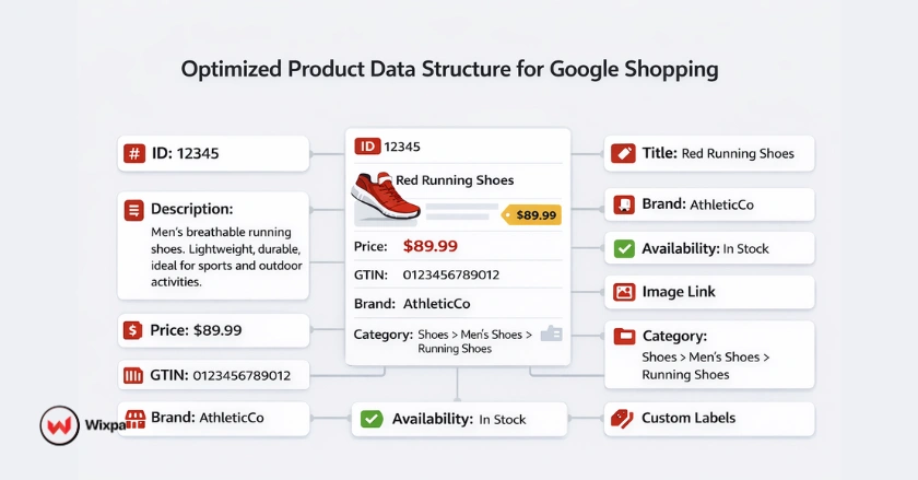 Visual representation of optimized Google Shopping product data attributes structure